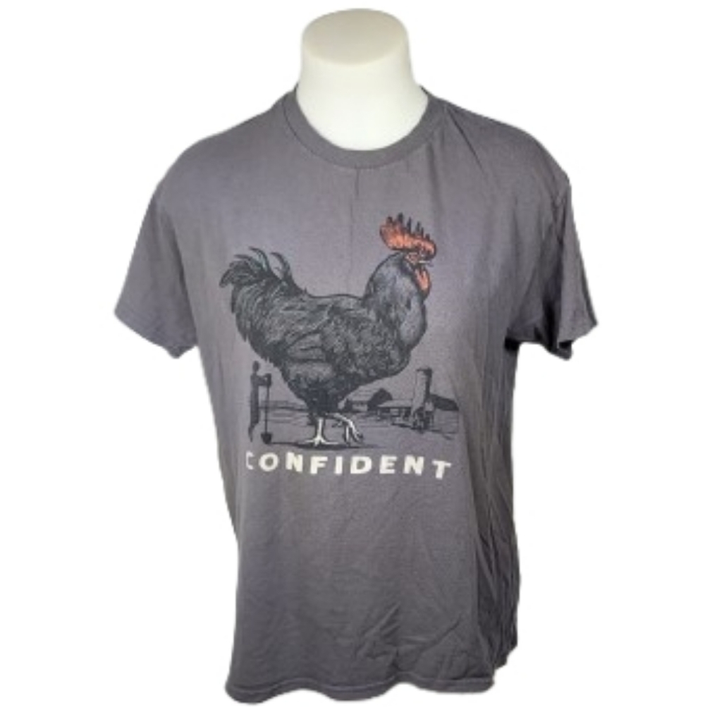 Delta Pro Weight 'Confident' Rooster Graphic T-Shirt - Gray Sz Med
